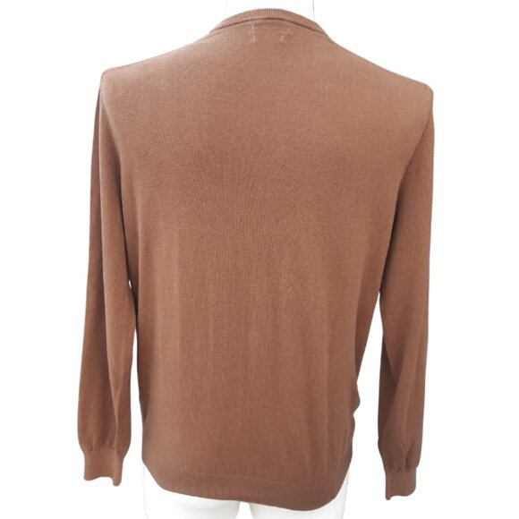 Massimo Dutti SZ M V-Neck Chestnut Brown Men's Cotton, Silk & Cashmere Sweater - Picture 2 of 15